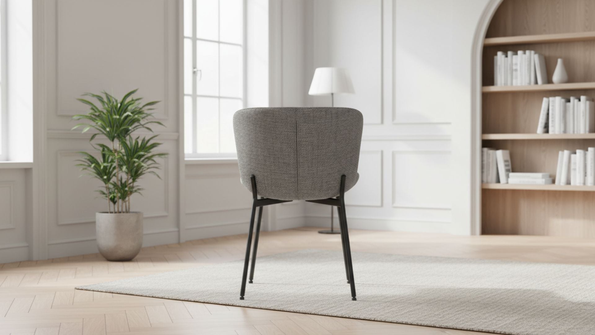 Lot de 2 chaises de salle à manger modernes RIYO en tissu tweed blanc rembourré et pieds noirs en acier - Trust Industrie - Noir - Écru - 