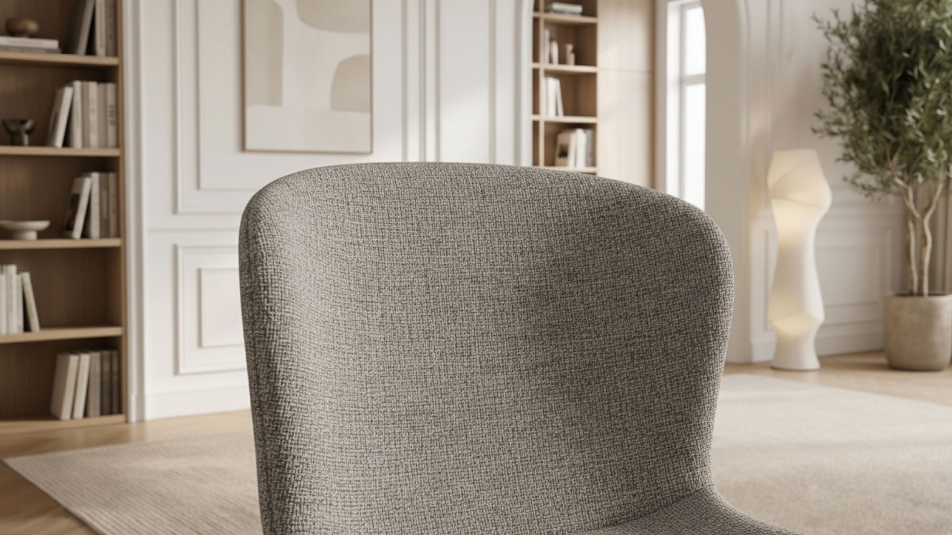 Lot de 2 chaises de salle à manger modernes RIYO en tissu tweed blanc rembourré et pieds noirs en acier - Trust Industrie - Noir - Écru - 