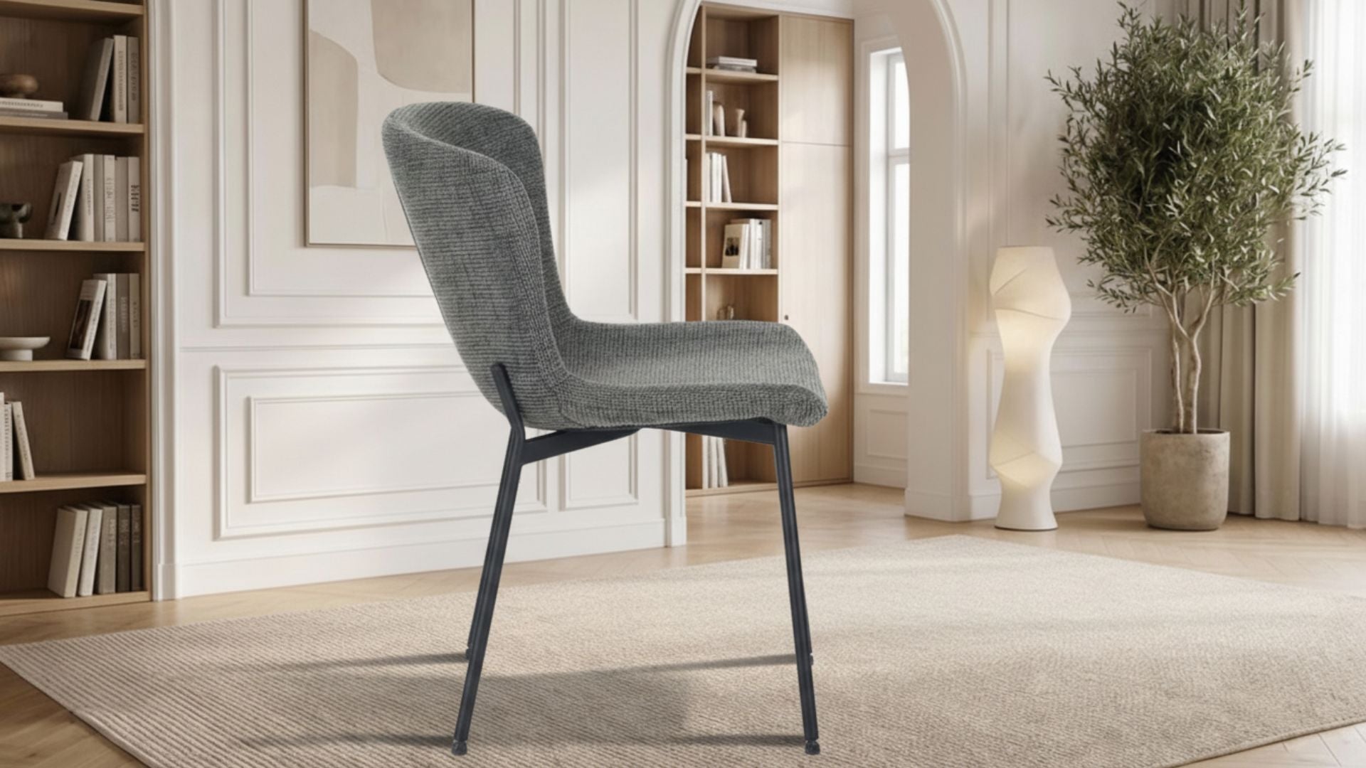 Lot de 2 chaises de salle à manger modernes RIYO en tissu tweed blanc rembourré et pieds noirs en acier - Trust Industrie - Noir - Écru - 