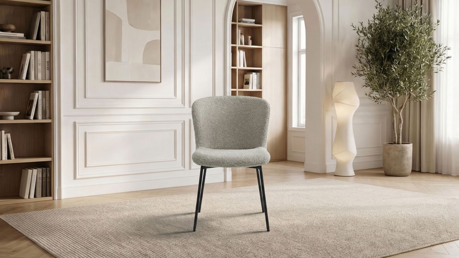 Lot de 2 chaises de salle à manger modernes RIYO en tissu tweed blanc rembourré et pieds noirs en acier - Trust Industrie - Noir - Écru - 