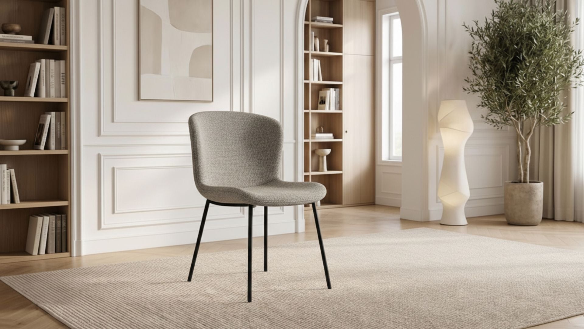 Lot de 2 chaises de salle à manger modernes RIYO en tissu tweed blanc rembourré et pieds noirs en acier - Trust Industrie - Noir - Écru - 
