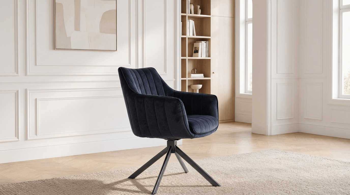 Lot de 2 chaises de salle à manger modernes rotative AZALIA en tissu velours beige et pieds noirs en acier - TRUST INDUSTRIE - Noir - 