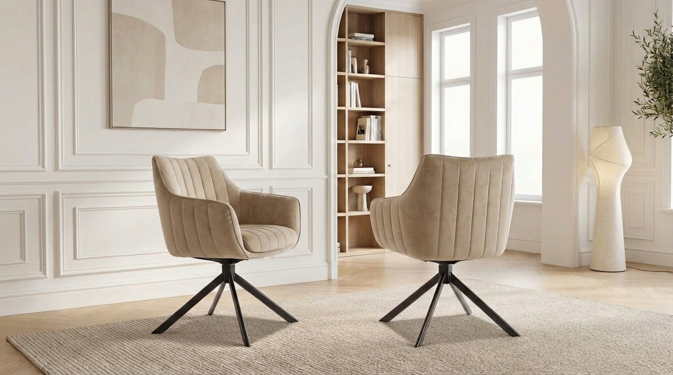 Lot de 2 chaises de salle à manger modernes rotative AZALIA en tissu velours beige et pieds en acier - TRUST INDUSTRIE - BEIGE  - 