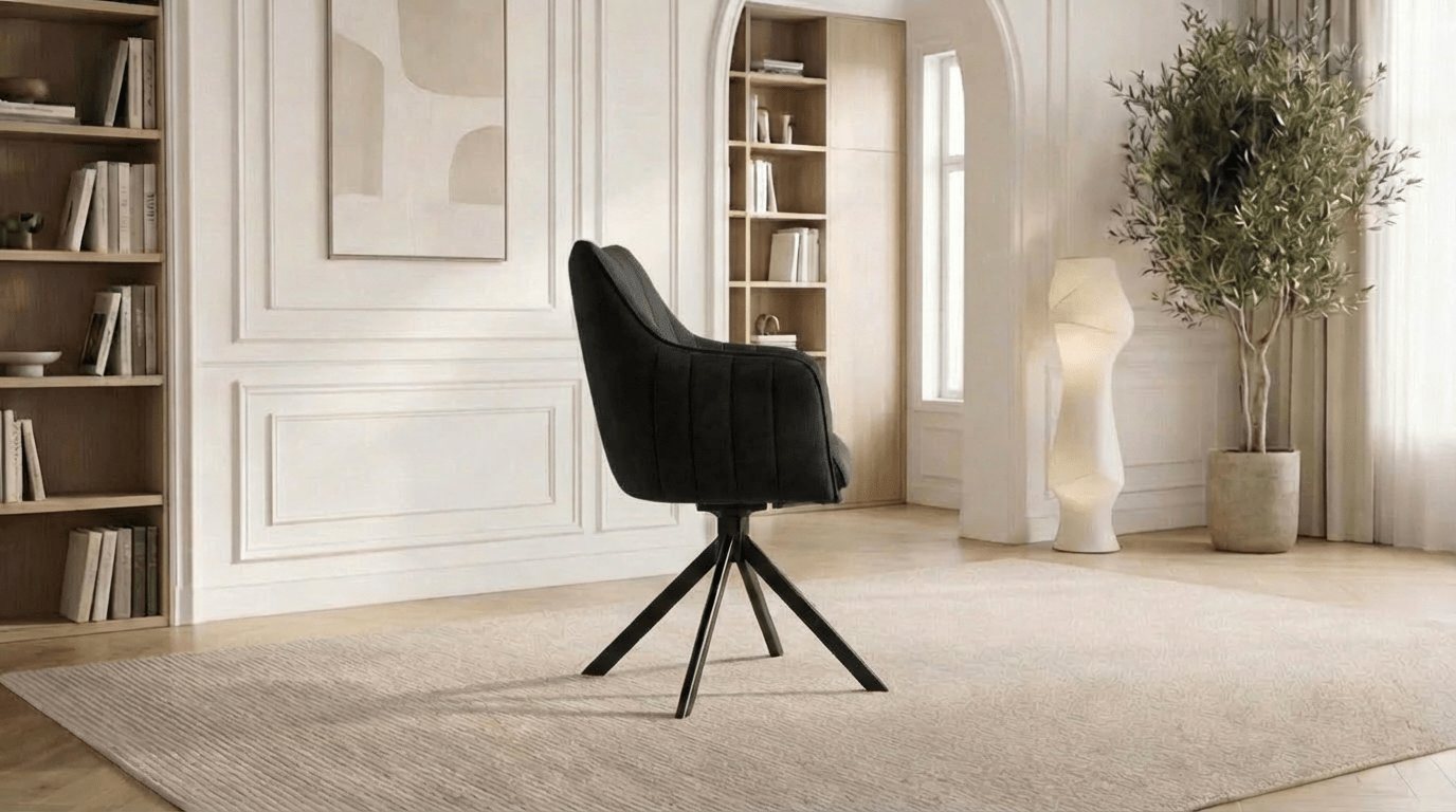Lot de 2 chaises de salle à manger modernes rotative AZALIA en tissu velours beige et pieds noirs en acier - TRUST INDUSTRIE - Noir - 