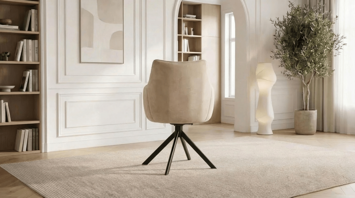 Lot de 2 chaises de salle à manger modernes rotative AZALIA en tissu velours beige et pieds en acier - TRUST INDUSTRIE - BEIGE - 