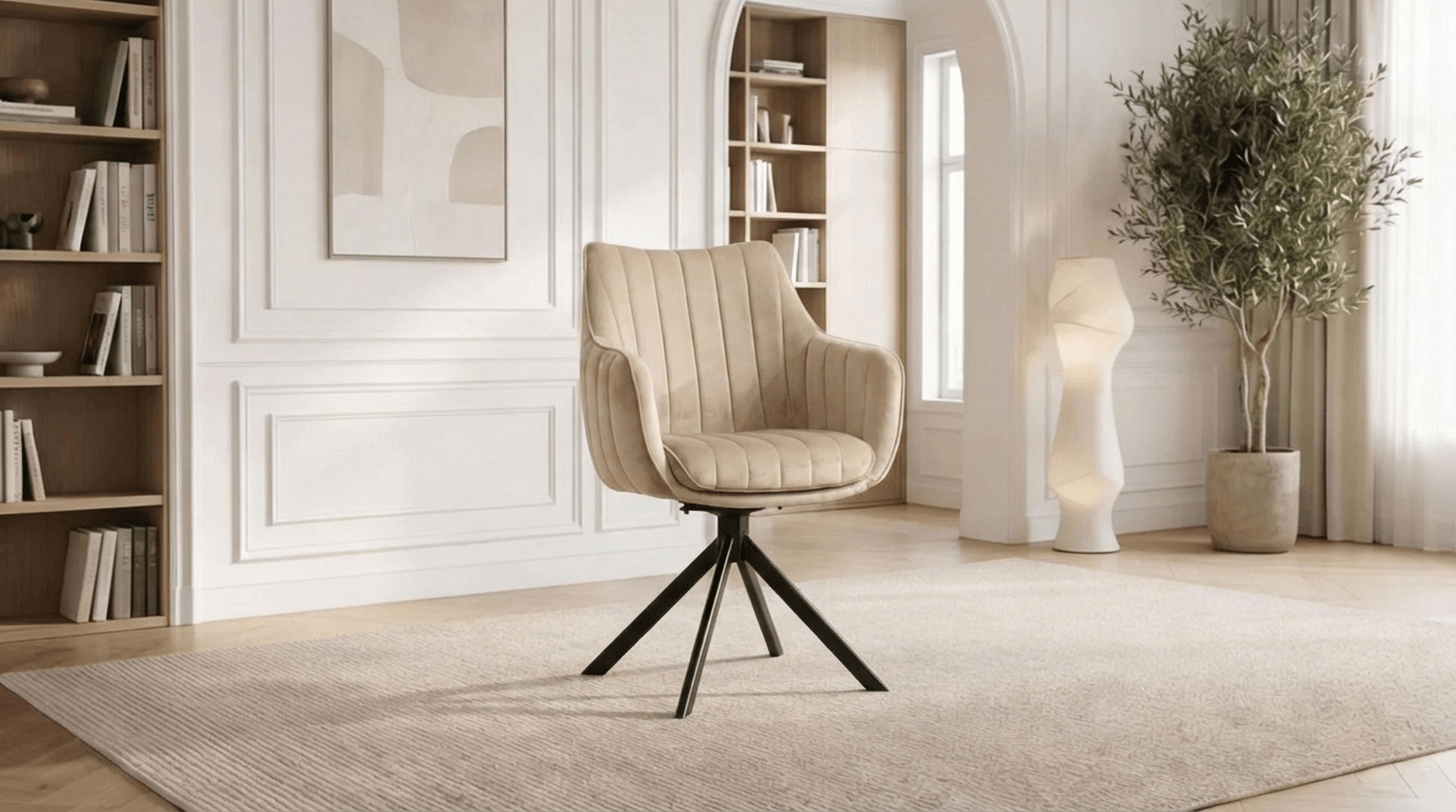 Lot de 2 chaises de salle à manger modernes rotative AZALIA en tissu velours beige et pieds en acier - TRUST INDUSTRIE - BEIGE - 