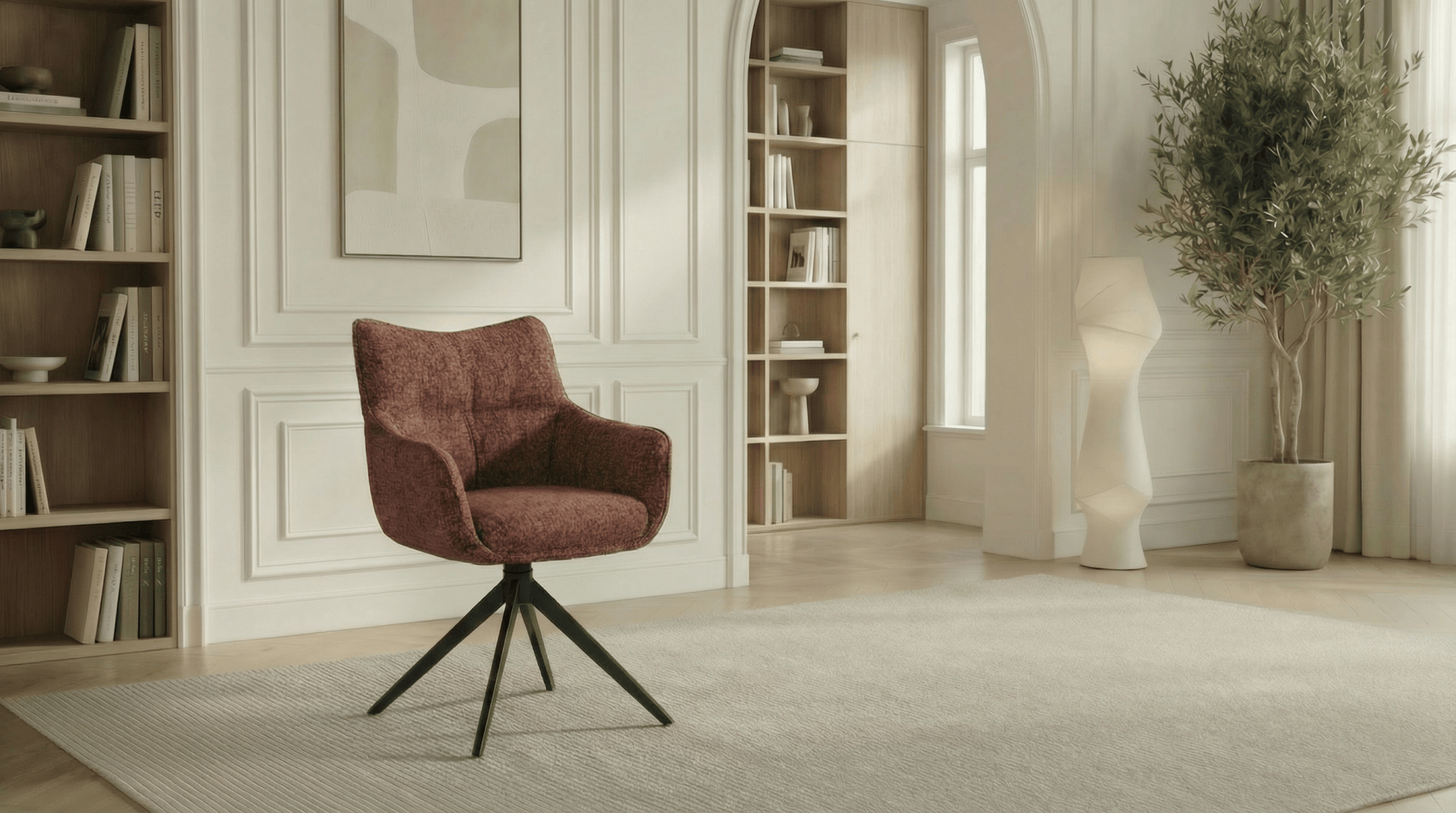 Lot de 2 chaises de salle à manger modernes rotative SELINO en tissu tweed beige et pieds noirs en acier - TRUST INDUSTRIE - Noir - rouge - 