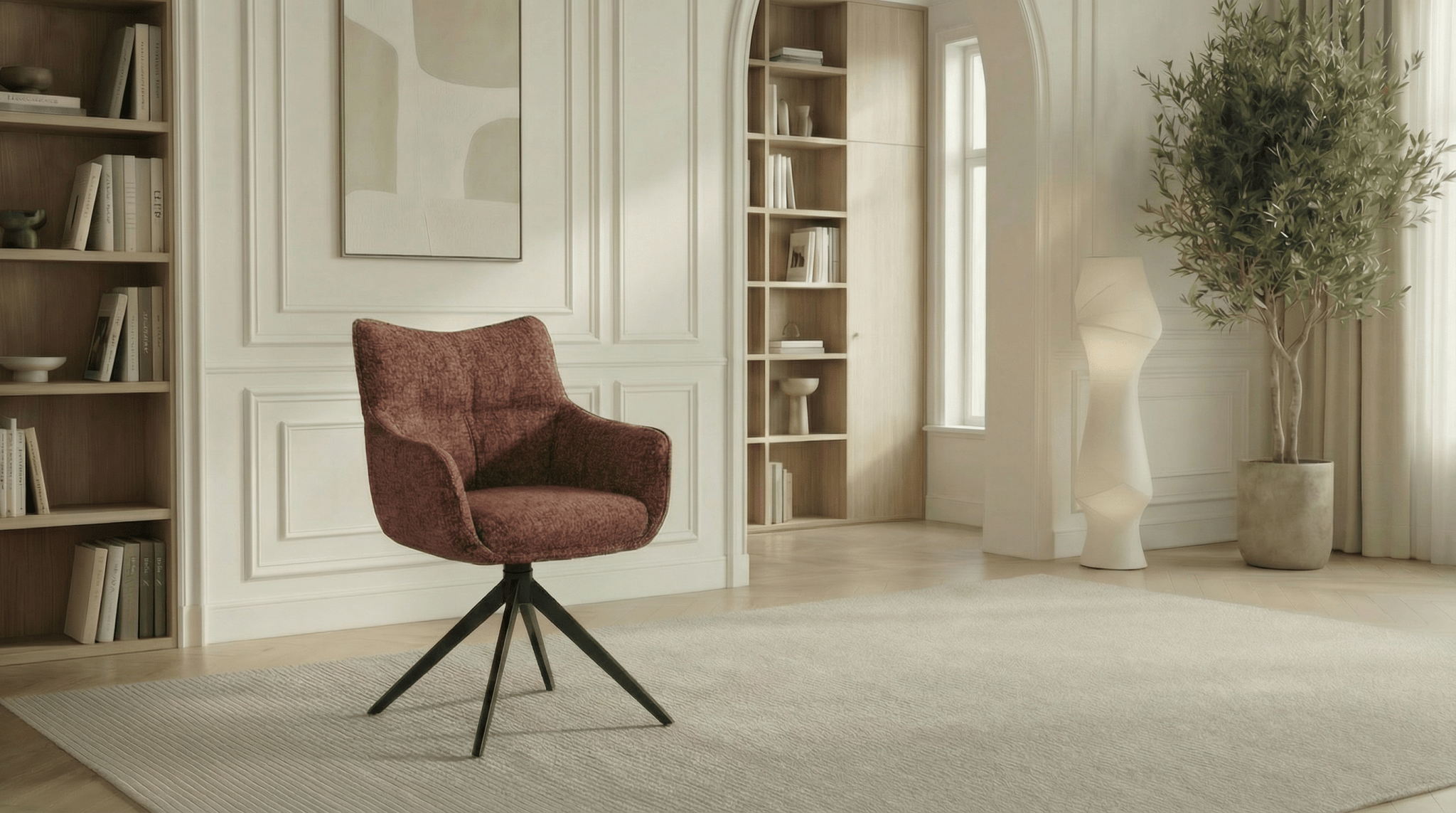 Lot de 2 chaises de salle à manger modernes rotative SELINO en tissu tweed beige et pieds noirs en acier - TRUST INDUSTRIE - Noir - rouge - 