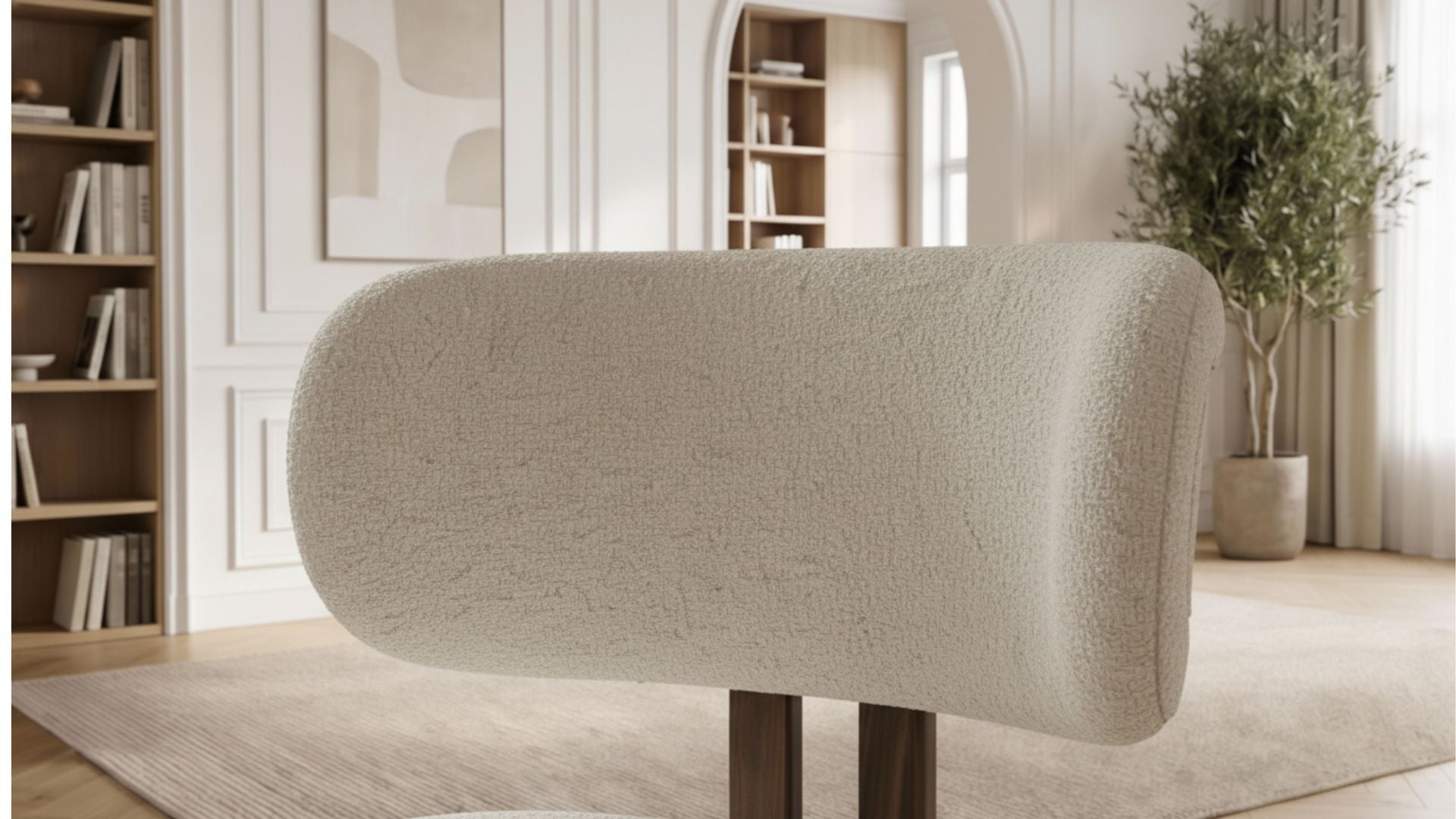 Lot de 2 chaises de salle à manger modernes SYLVIA en tissu blanc rembourré et pieds en métal effet bois - Trust Industrie - Effet bois noyer - Écru - 