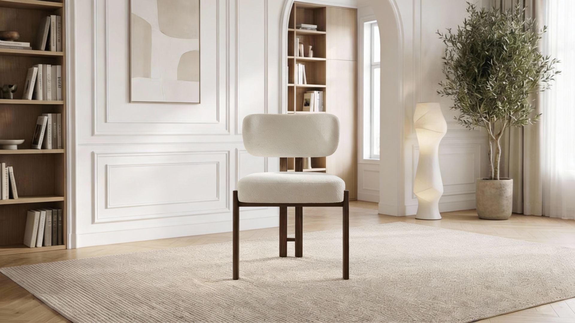 Lot de 2 chaises de salle à manger modernes SYLVIA en tissu blanc rembourré et pieds en métal effet bois - Trust Industrie - Effet bois noyer - Écru - 