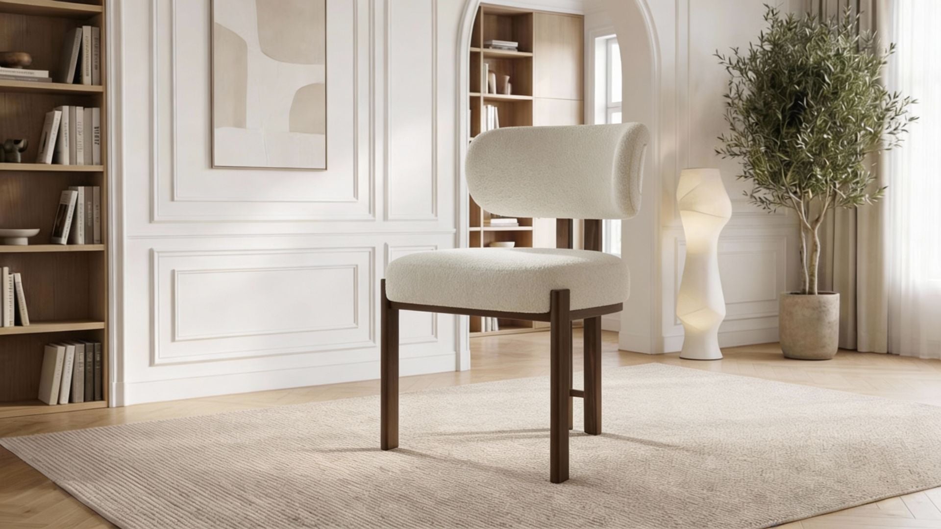 Lot de 2 chaises de salle à manger modernes SYLVIA en tissu blanc rembourré et pieds en métal effet bois - Trust Industrie - Effet bois noyer - Écru - 