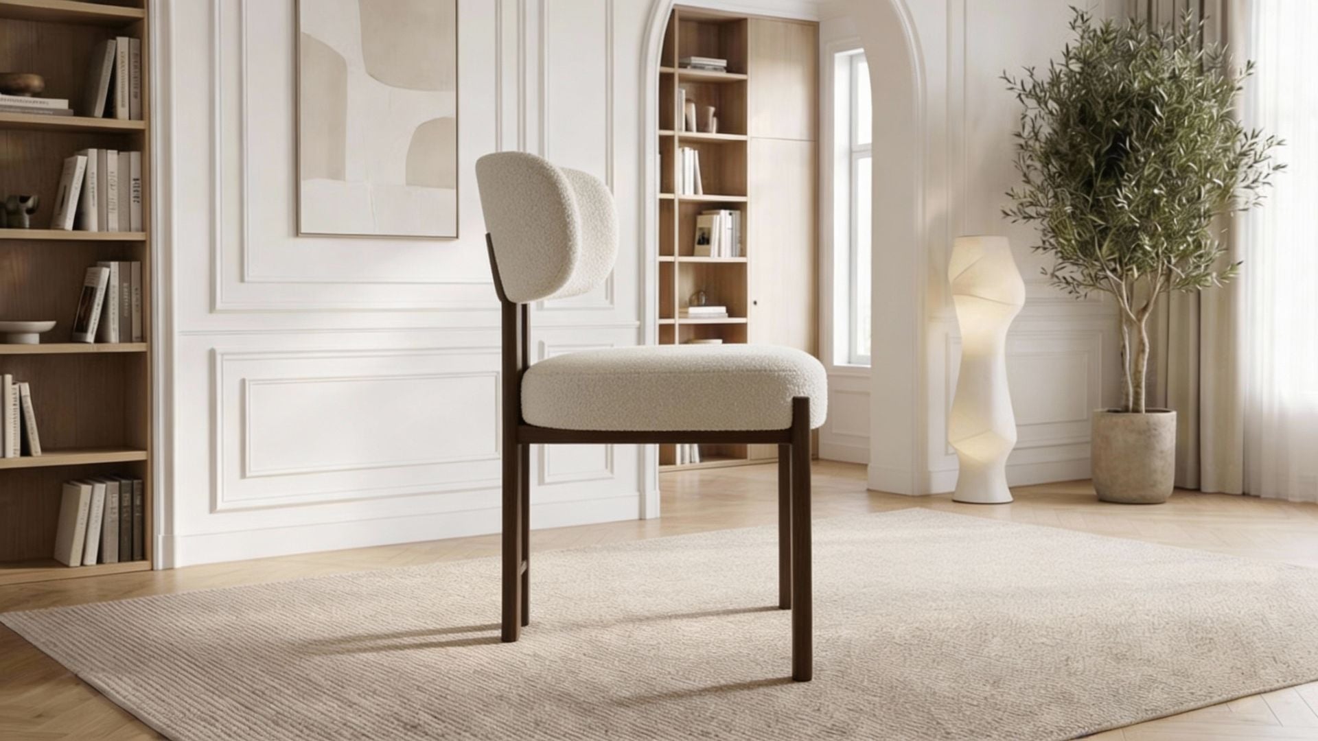 Lot de 2 chaises de salle à manger modernes SYLVIA en tissu blanc rembourré et pieds en métal effet bois - Trust Industrie - Effet bois noyer - Écru - 