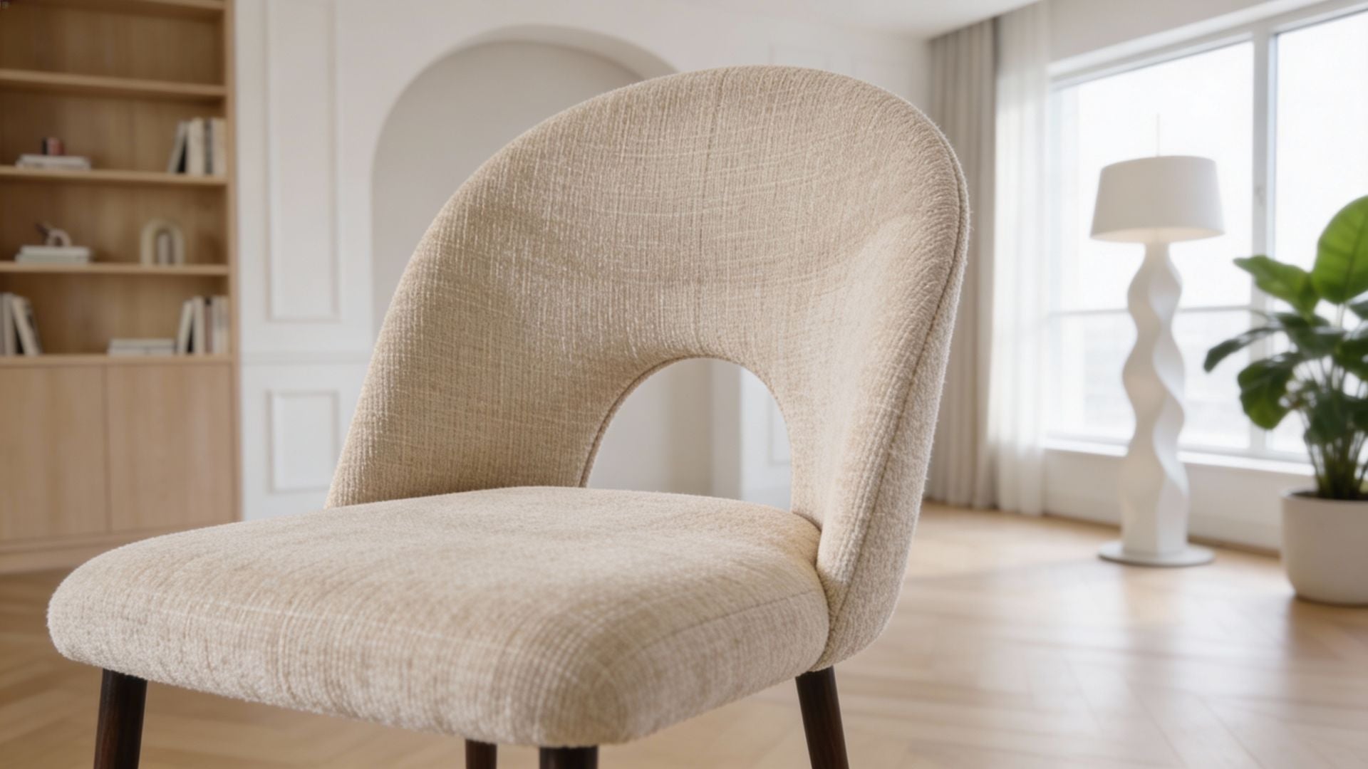 Lot de 2 chaises de salle à manger modernes TEDDY CHENILLE en tissu chenille beige et pieds en métal effet bois - Trust Industrie - Effet bois noyer - Beige - 