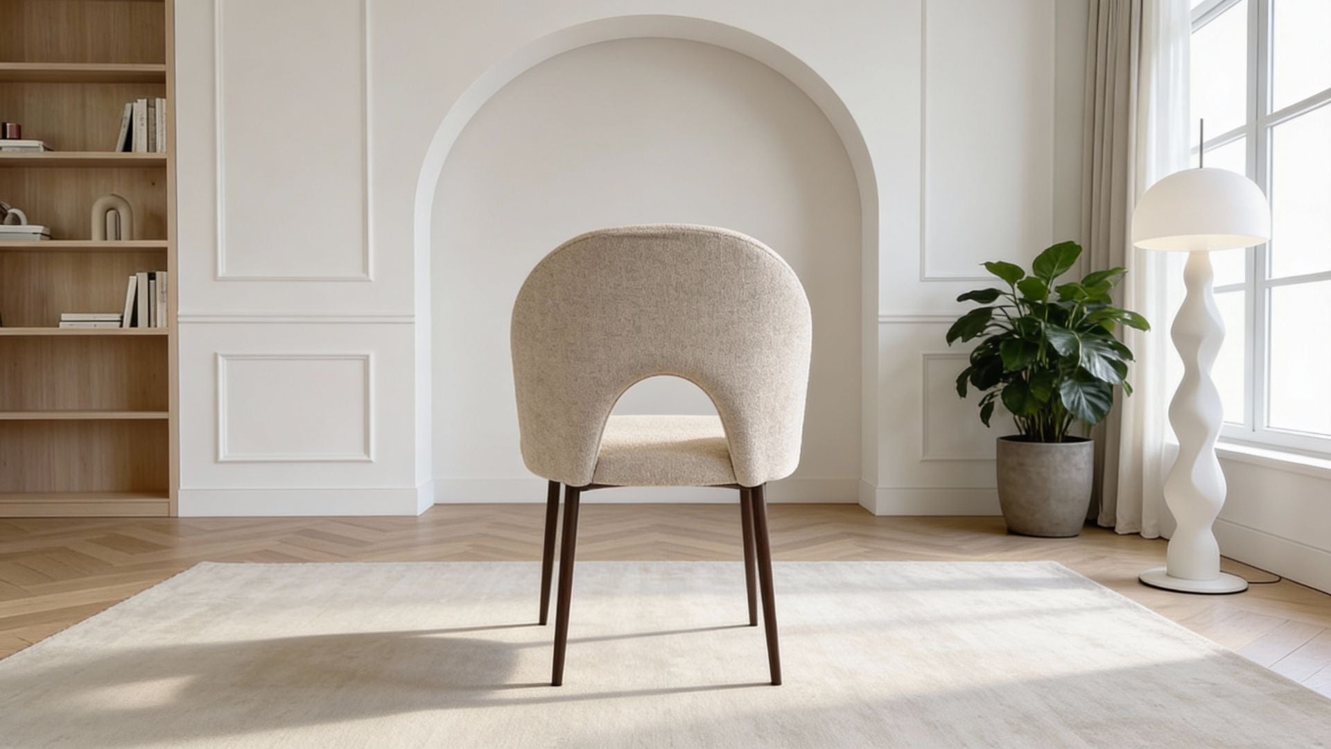 Lot de 2 chaises de salle à manger modernes TEDDY CHENILLE en tissu chenille beige et pieds en métal effet bois - Trust Industrie - Effet bois noyer - Beige - 