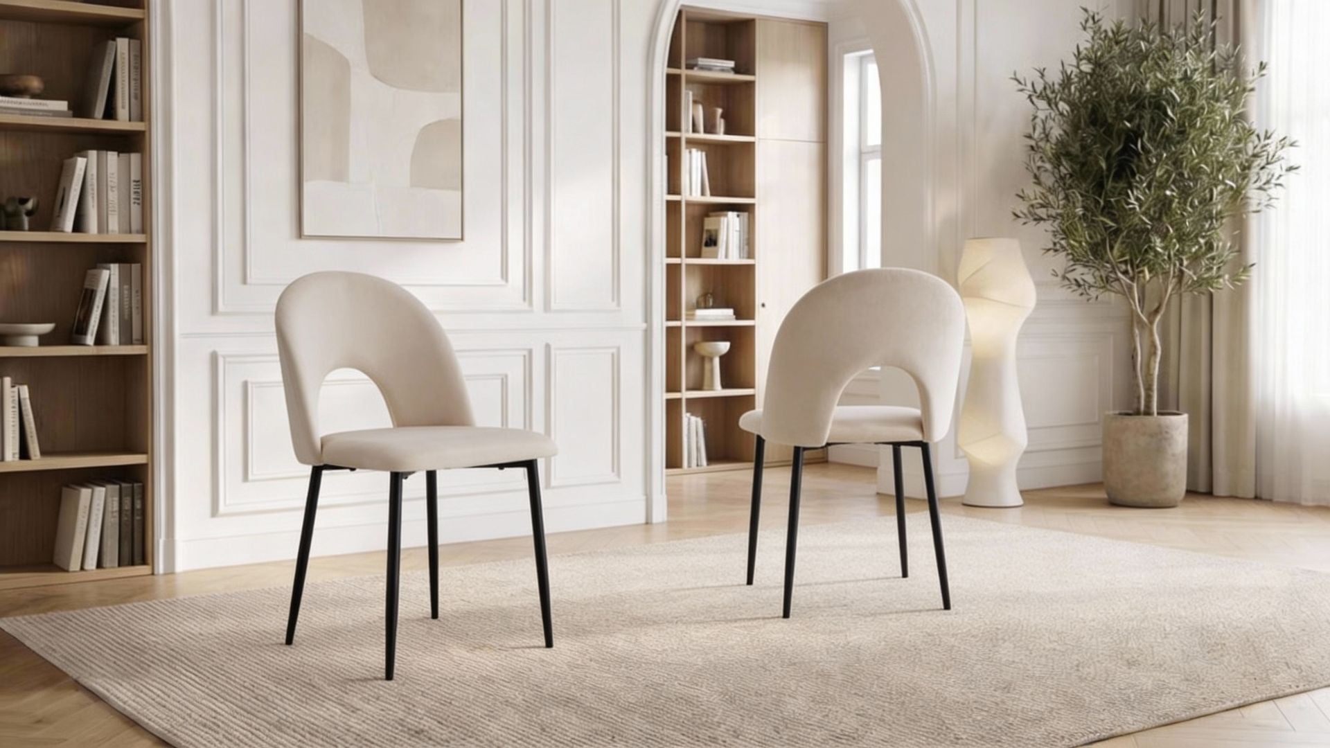 Lot de 2 chaises de salle à manger modernes TEDDY en tissu velours beige et pieds noirs en bois - Trust Industrie - Gold - Beige - 