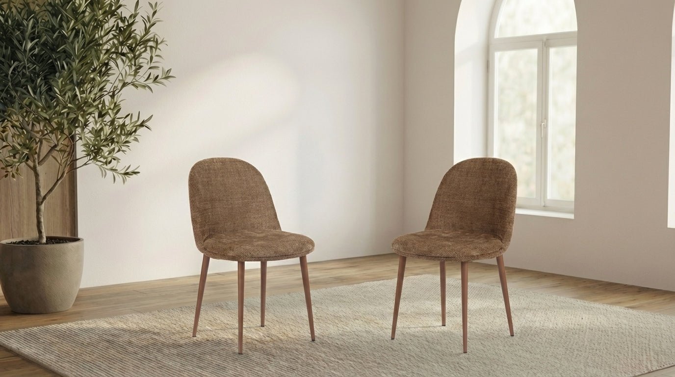 Lot de 2 chaises EGG en tissu marbella et pieds en acier - TRUST INDUSTRIE - Bronze - Noyer - 