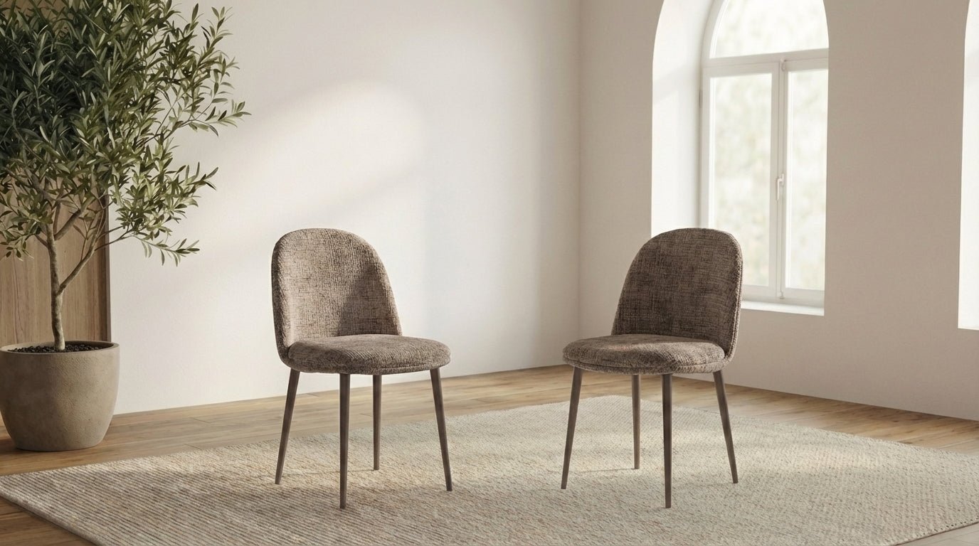 Lot de 2 chaises EGG en tissu marbella et pieds en acier - TRUST INDUSTRIE - Gris - Noyer - 