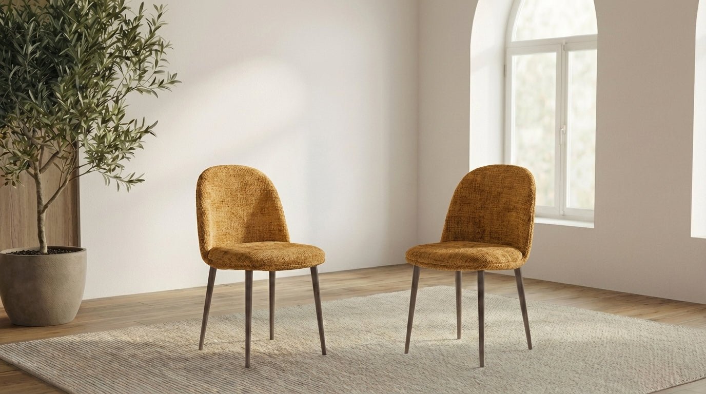 Lot de 2 chaises EGG en tissu marbella et pieds en acier - TRUST INDUSTRIE - Or - Noyer - 