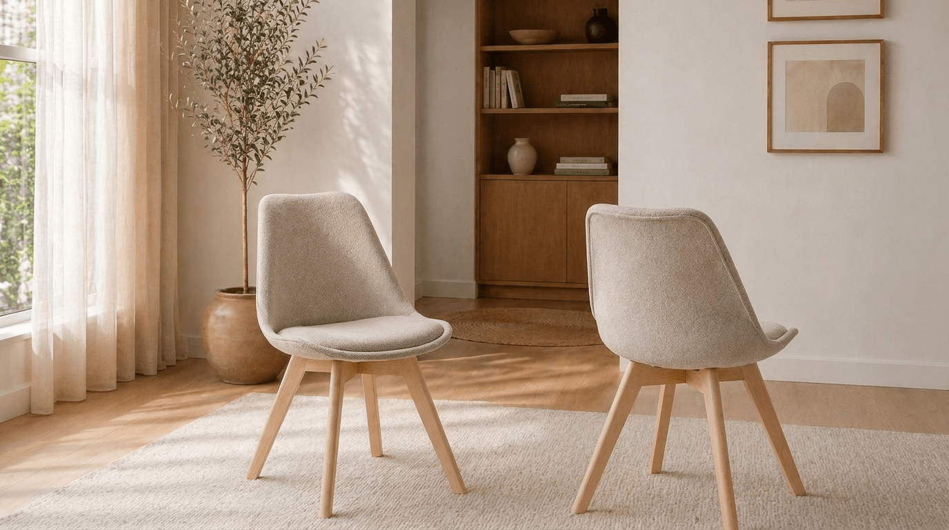 Lot de 2 chaises NEVEL en tissu et pieds en bois - TRUST INDUSTRIE - Beige - 