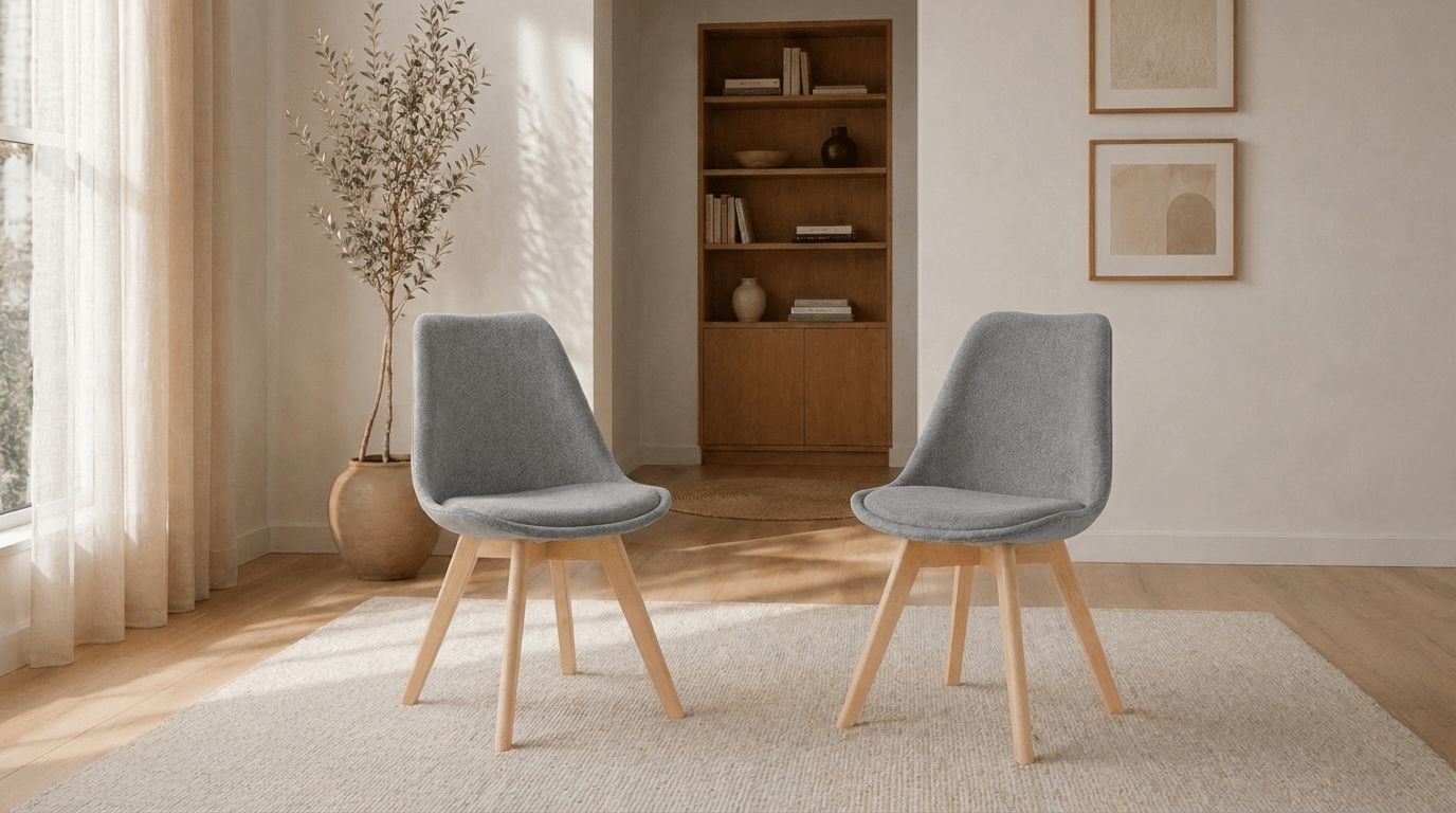 Lot de 2 chaises NEVEL en tissu et pieds en bois - TRUST INDUSTRIE - Gris - 