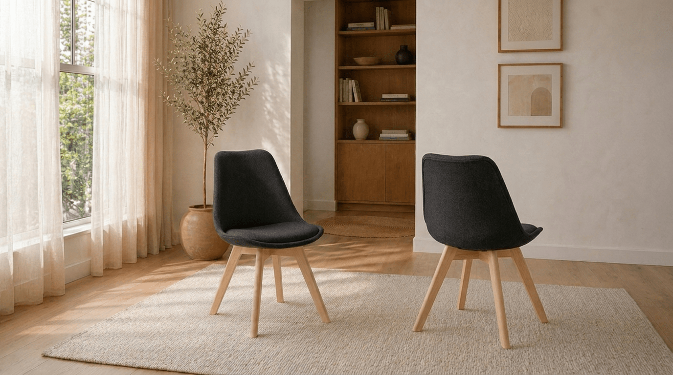 Lot de 2 chaises NEVEL en tissu et pieds en bois - TRUST INDUSTRIE - Noir - 