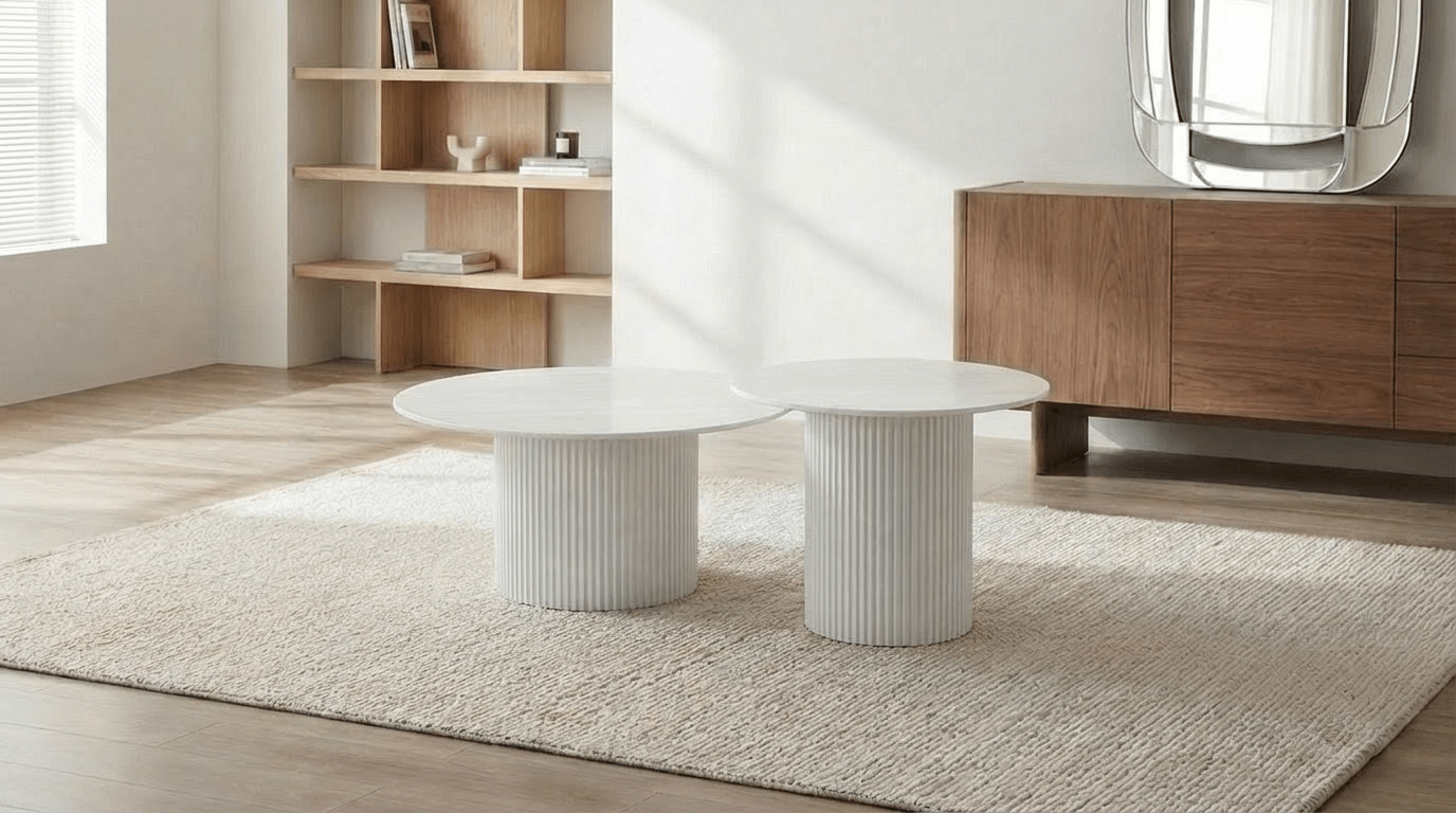 Lot de 2 tables basses bois gigognes MINA avec plateaux bois design - TRUST INDUSTRIE - Céramique bois blanc - Blanc - 