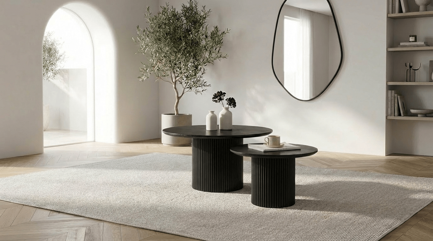 Lot de 2 tables basses bois gigognes PILA avec plateaux bois ronds - TRUST INDUSTRIE - Noir - 