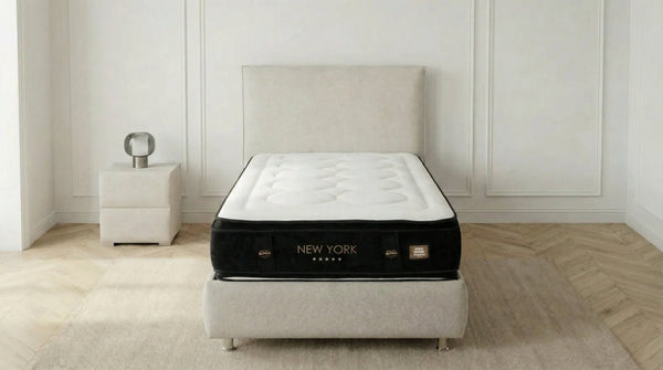 Matelas mi - ferme 1 place 90X190 cm NEW YORK en mousse à mémoire de forme et ressorts ensachés - TRUST INDUSTRIE - 