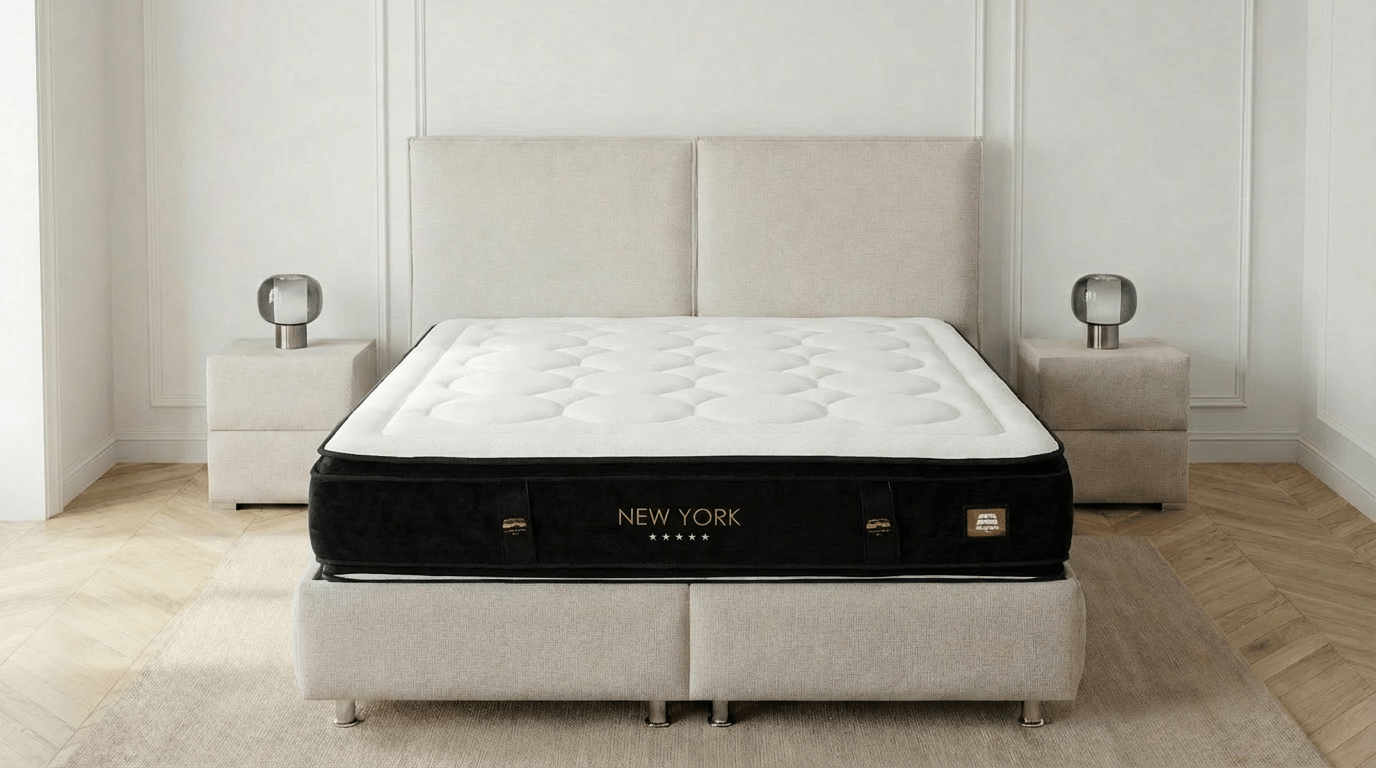 Matelas mi - ferme 2 places 180X200 cm NEW YORK en mousse à mémoire de forme et ressorts ensachés - TRUST INDUSTRIE - 