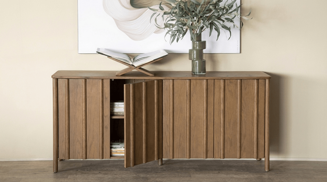 Meuble TV JAKE en chêne massif et placage chêne design - TRUST INDUSTRIE - Beige - 