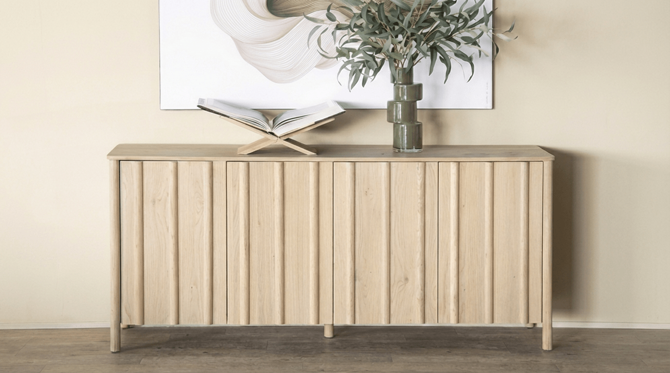 Meuble TV JAKE en chêne massif et placage chêne design - TRUST INDUSTRIE - Beige - 