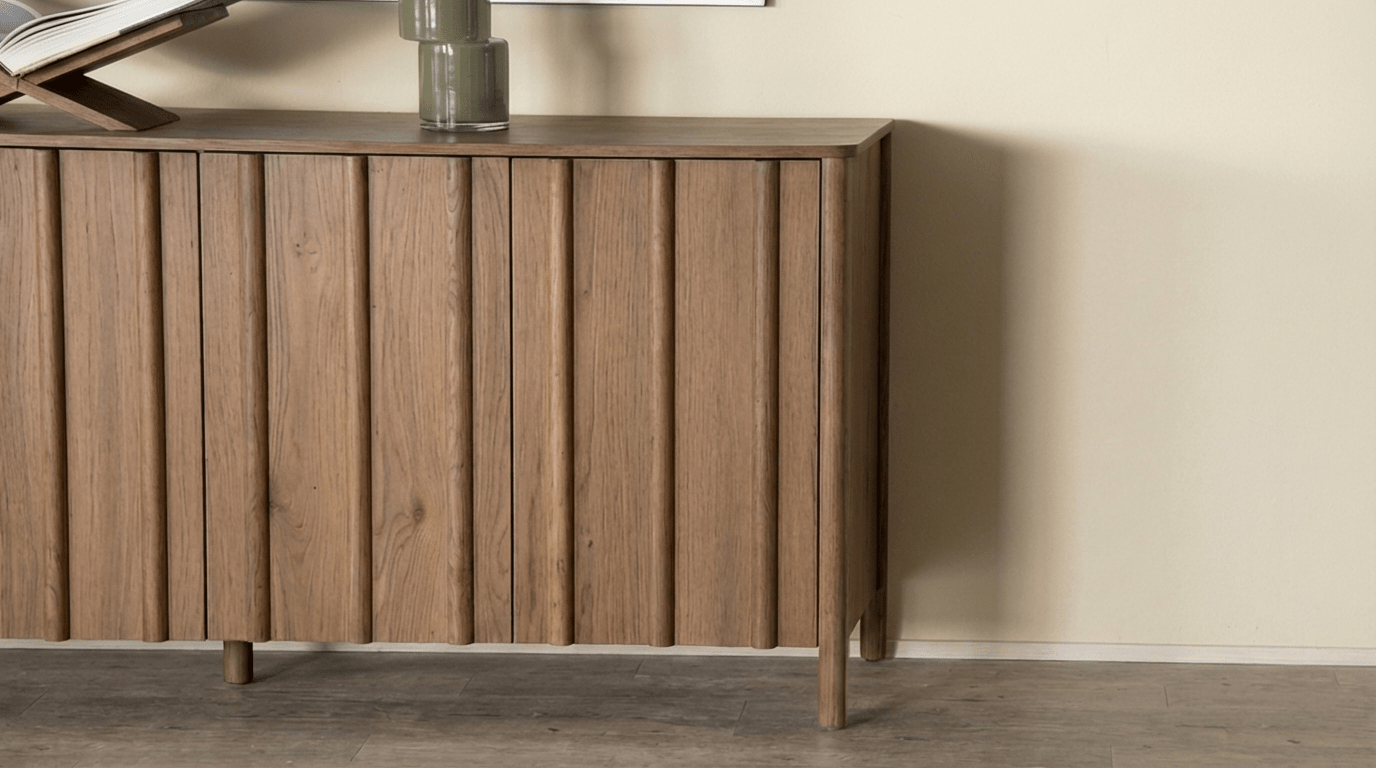 Meuble TV JAKE en chêne massif et placage chêne design - TRUST INDUSTRIE - Beige - 