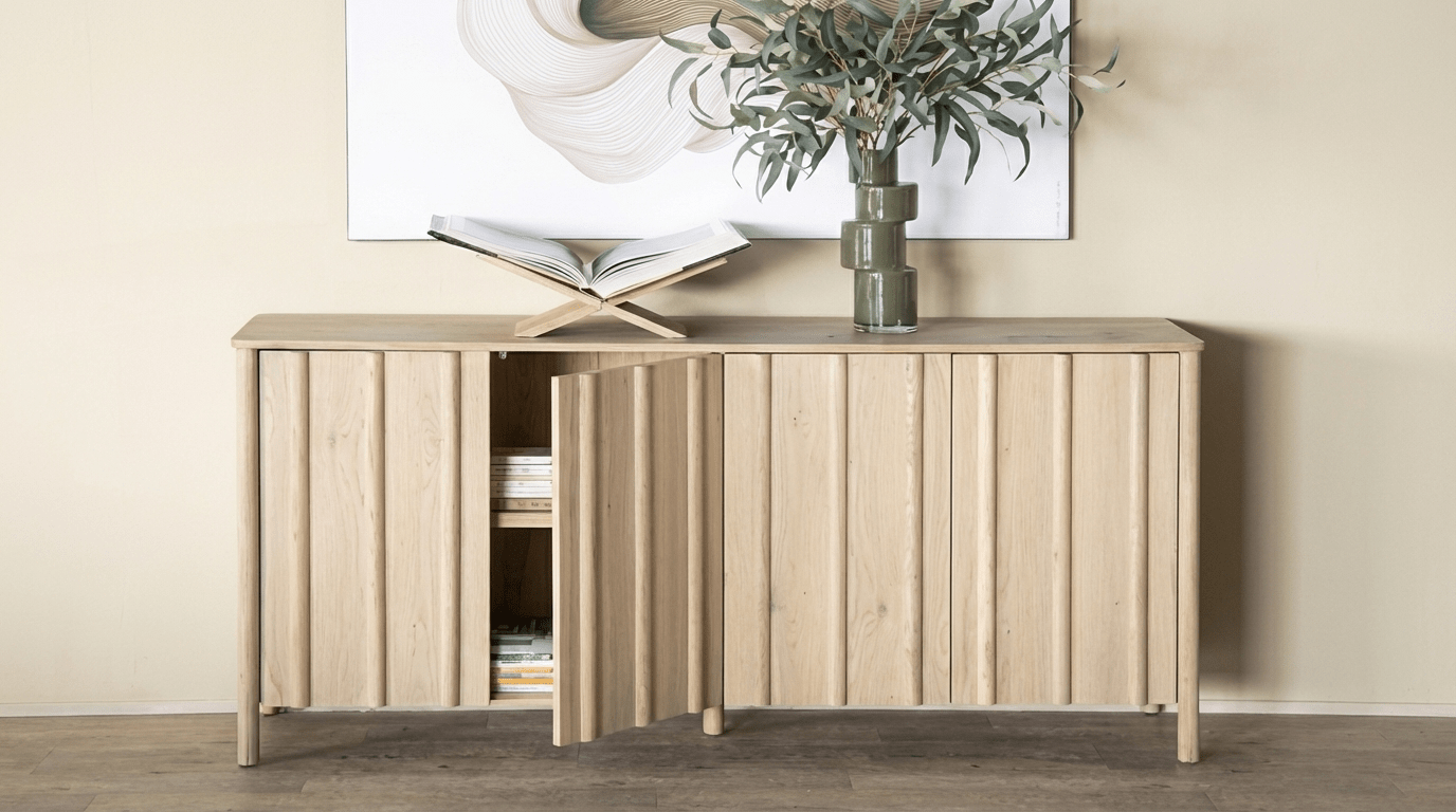 Meuble TV JAKE en chêne massif et placage chêne design - TRUST INDUSTRIE - Beige - 