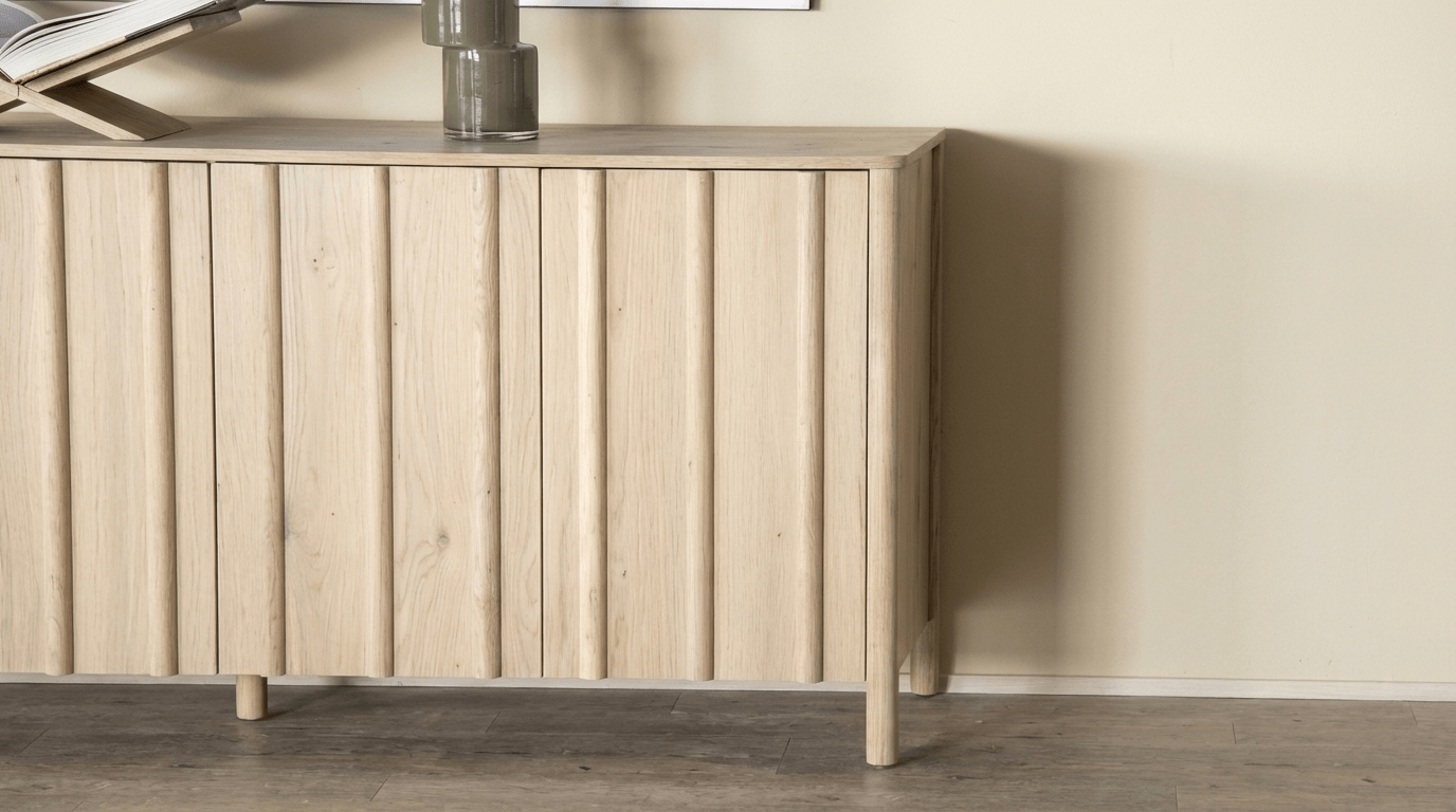Meuble TV JAKE en chêne massif et placage chêne design - TRUST INDUSTRIE - Beige - 
