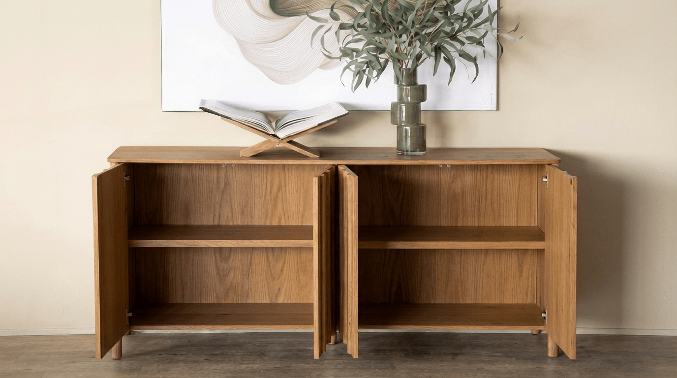 Meuble TV JAKE en chêne massif et placage chêne design - TRUST INDUSTRIE - Beige - 