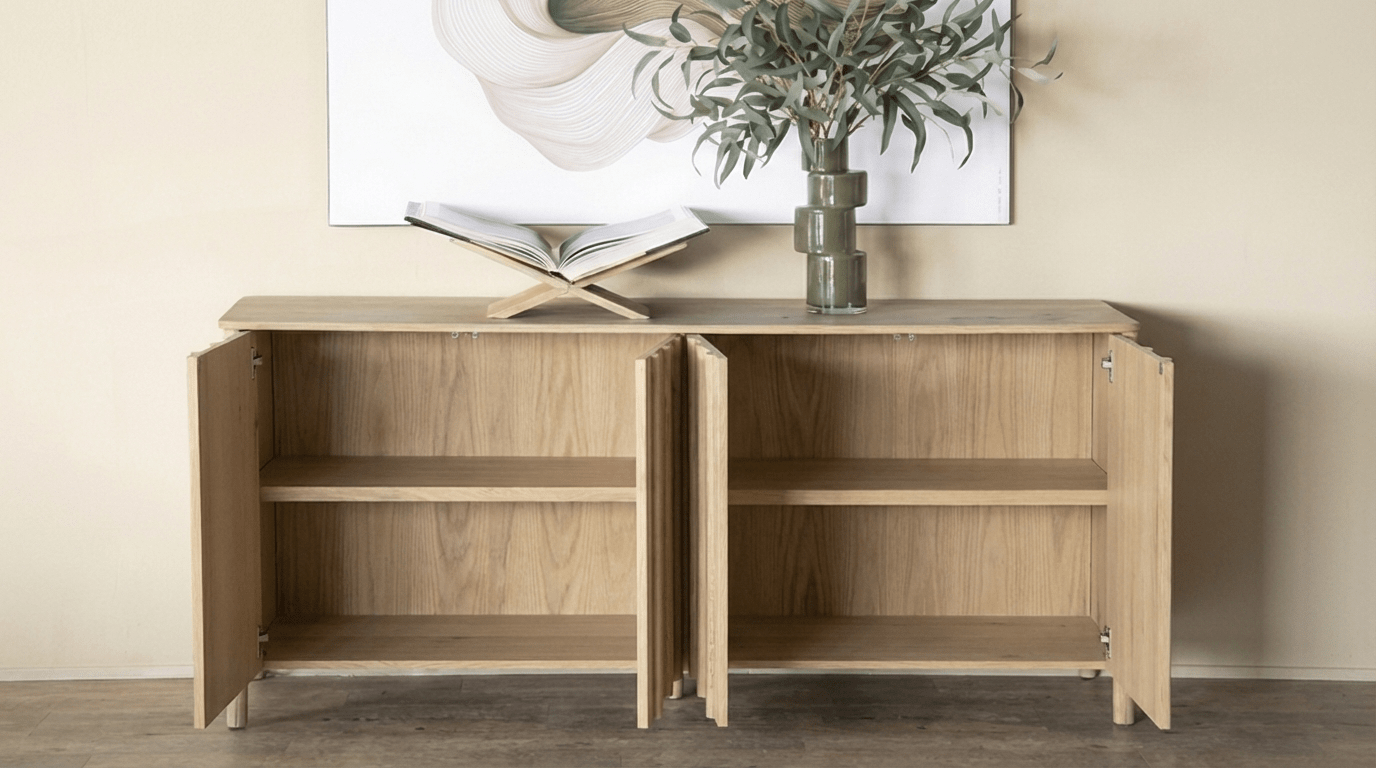 Meuble TV JAKE en chêne massif et placage chêne design - TRUST INDUSTRIE - Beige - 