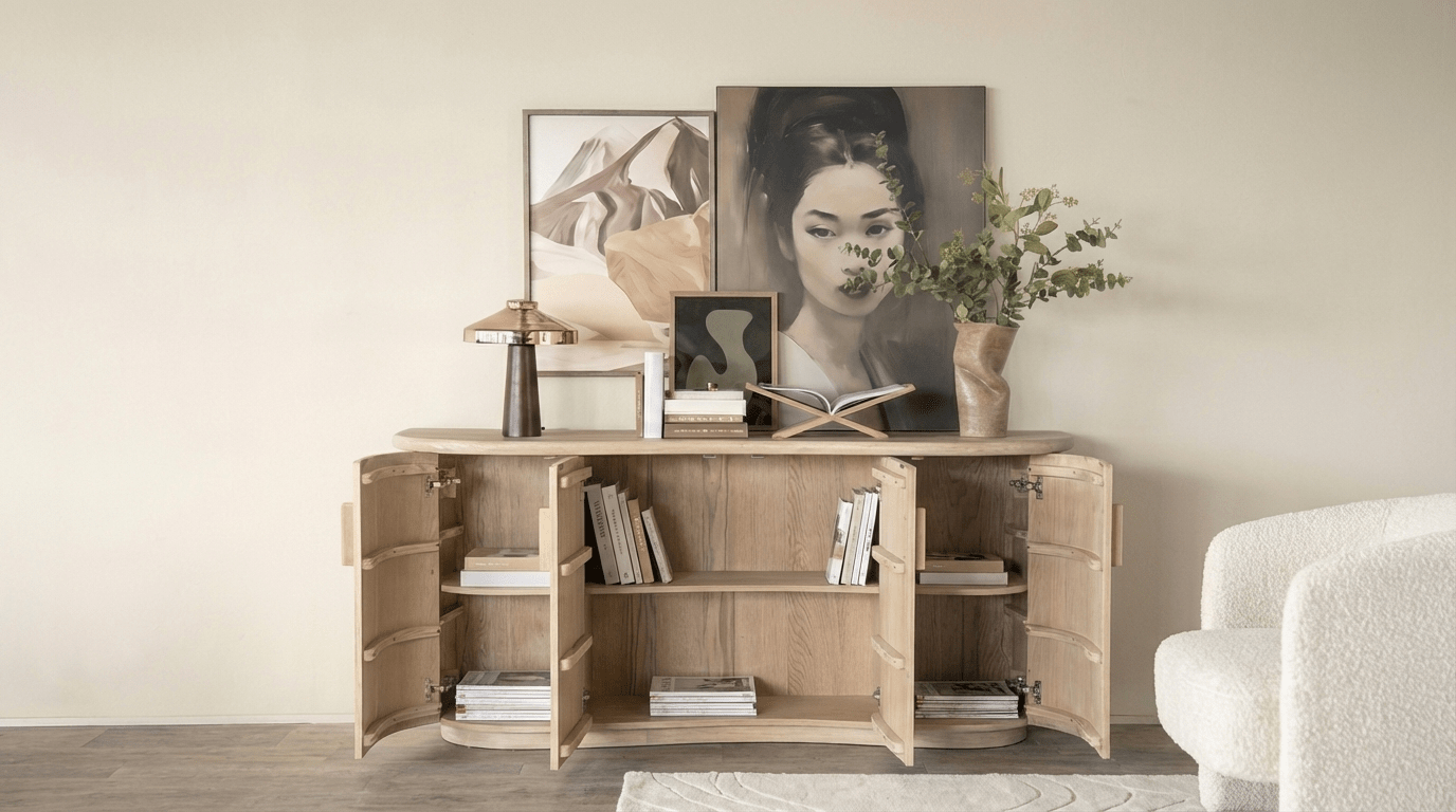 Meuble TV JOSH en chêne massif et placage chêne - TRUST INDUSTRIE - Beige - 