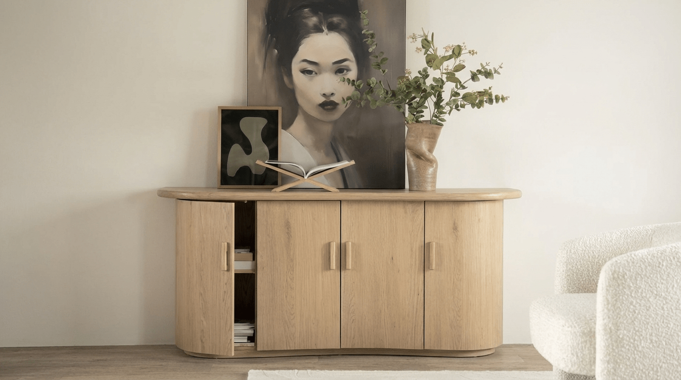 Meuble TV JOSH en chêne massif et placage chêne - TRUST INDUSTRIE - Beige - 