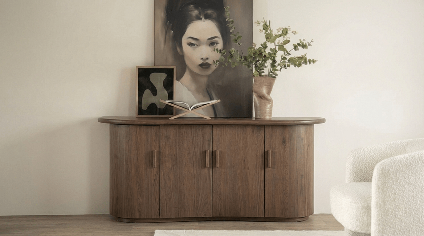 Meuble TV JOSH en chêne massif et placage chêne - TRUST INDUSTRIE - Beige - 