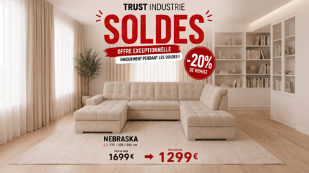 Canapé panoramique 7 places NEBRASKA en velours côtelé avec coffres