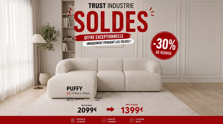 Canapé d’angle convertible 4 places PUFFY en tissu