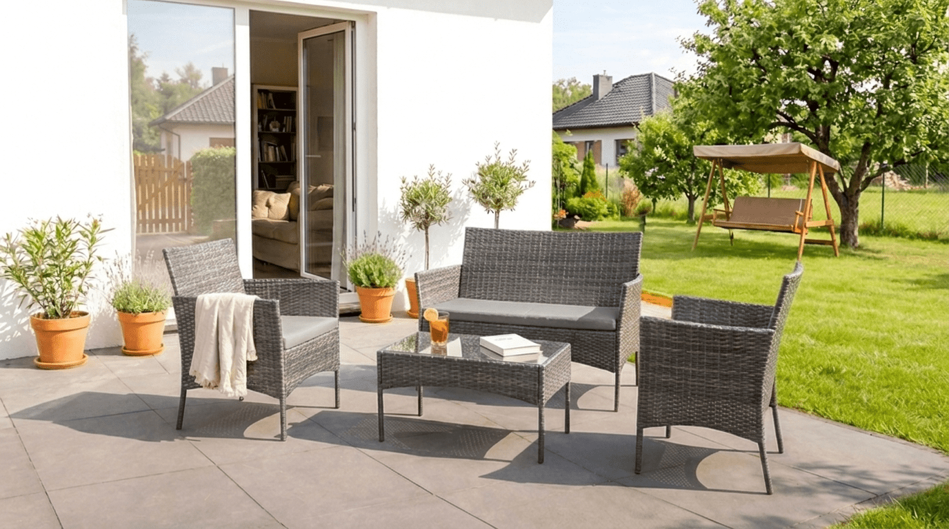 Salon de jardin 6 places MISSISSIPI en verre - TRUST INDUSTRIE - Marron - 