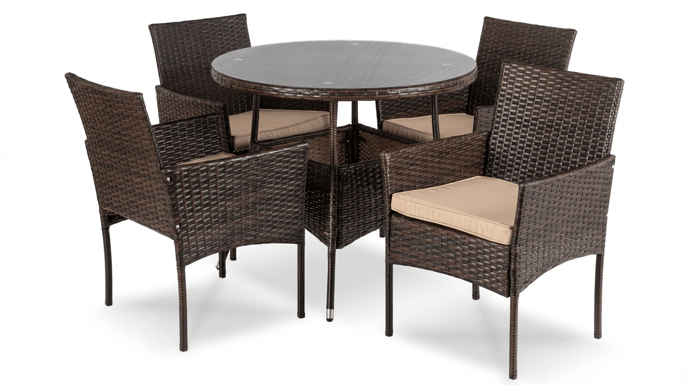 Salon de jardin AZUL en résine tressée marron et coussins beige - TRUST INDUSTRIE - 