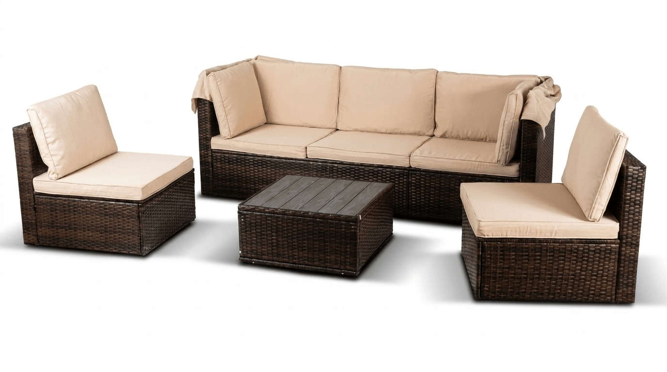 Salon de jardin CALIENTE en technorattan avec coussins - TRUST INDUSTRIE - Beige - 