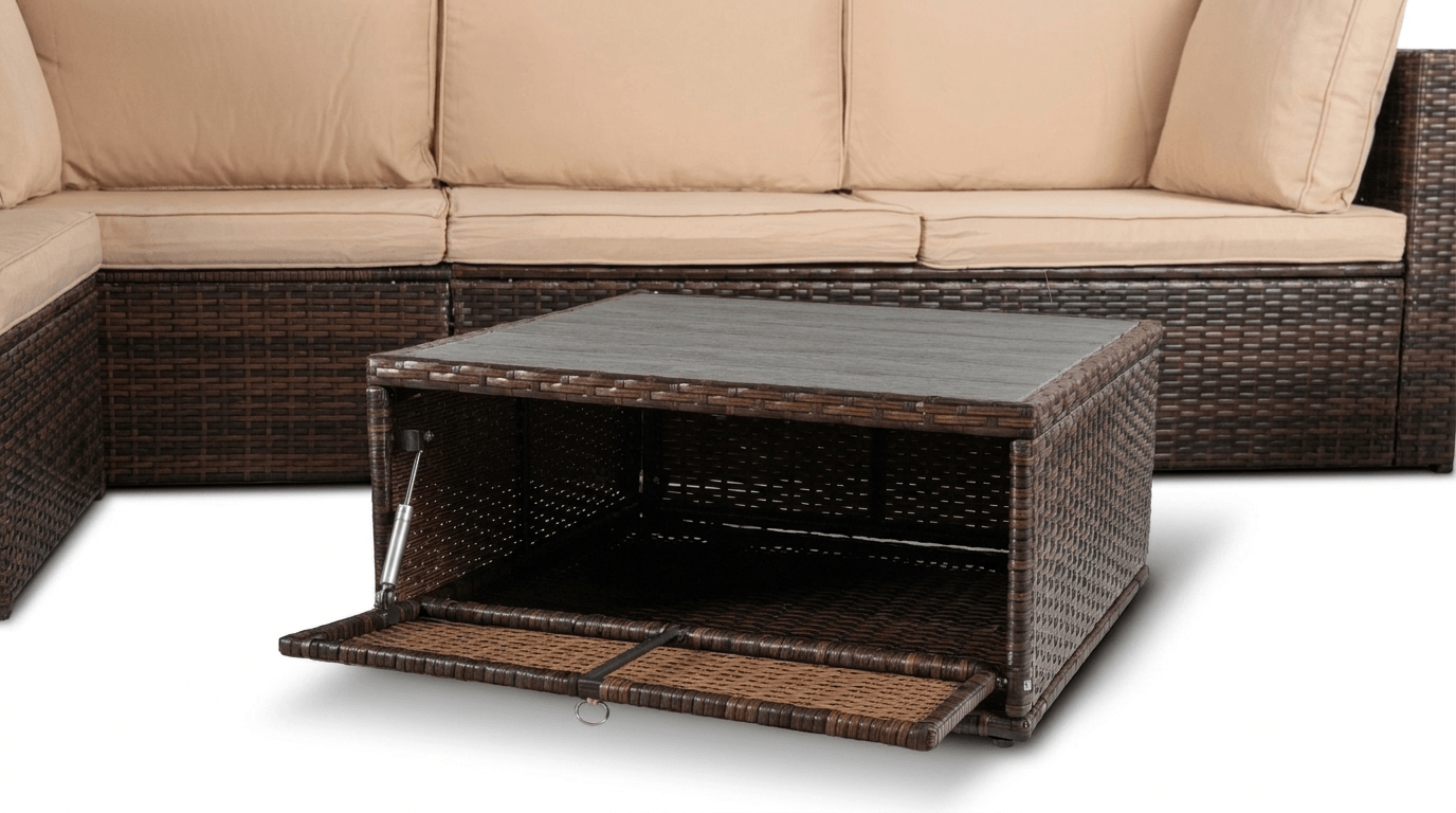 Salon de jardin CALIENTE en technorattan avec coussins - TRUST INDUSTRIE - Beige - 