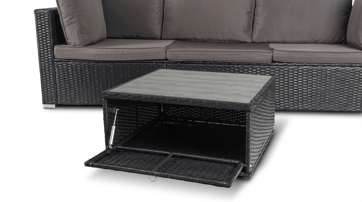 Salon de jardin CALIENTE en technorattan avec coussins - TRUST INDUSTRIE - Gris - 