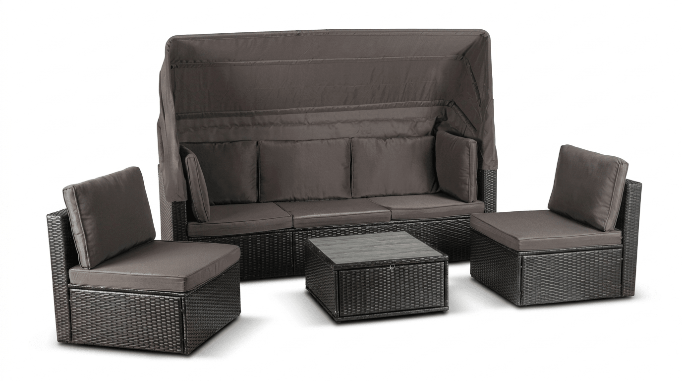 Salon de jardin CALIENTE en technorattan avec coussins - TRUST INDUSTRIE - Gris - 