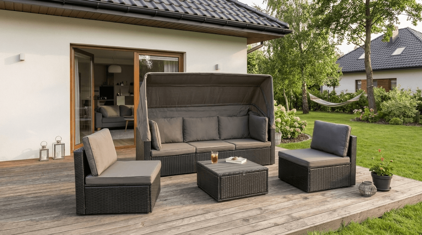 Salon de jardin CALIENTE en technorattan avec coussins - TRUST INDUSTRIE - Gris - 