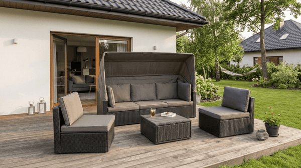 Salon de jardin CALIENTE en technorattan avec coussins - TRUST INDUSTRIE - Gris - 