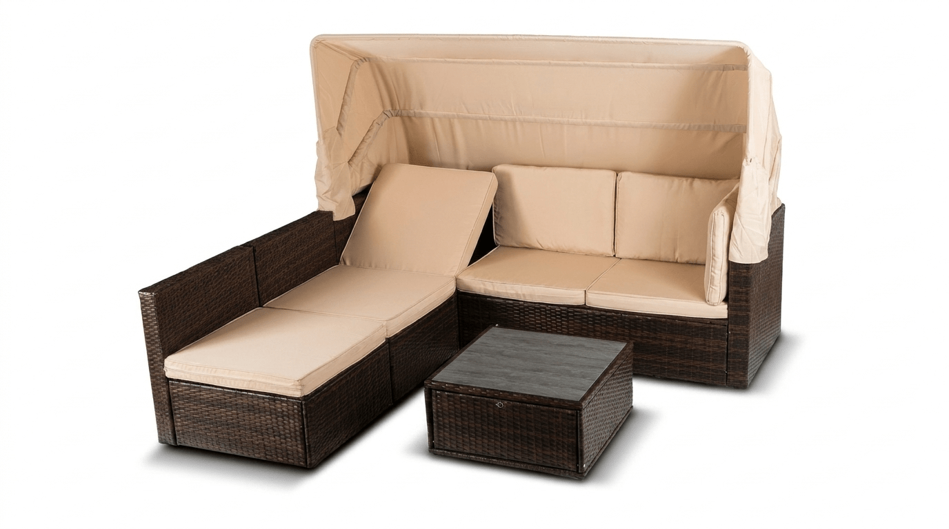 Salon de jardin CALIENTE en technorattan avec coussins - TRUST INDUSTRIE - Beige - 